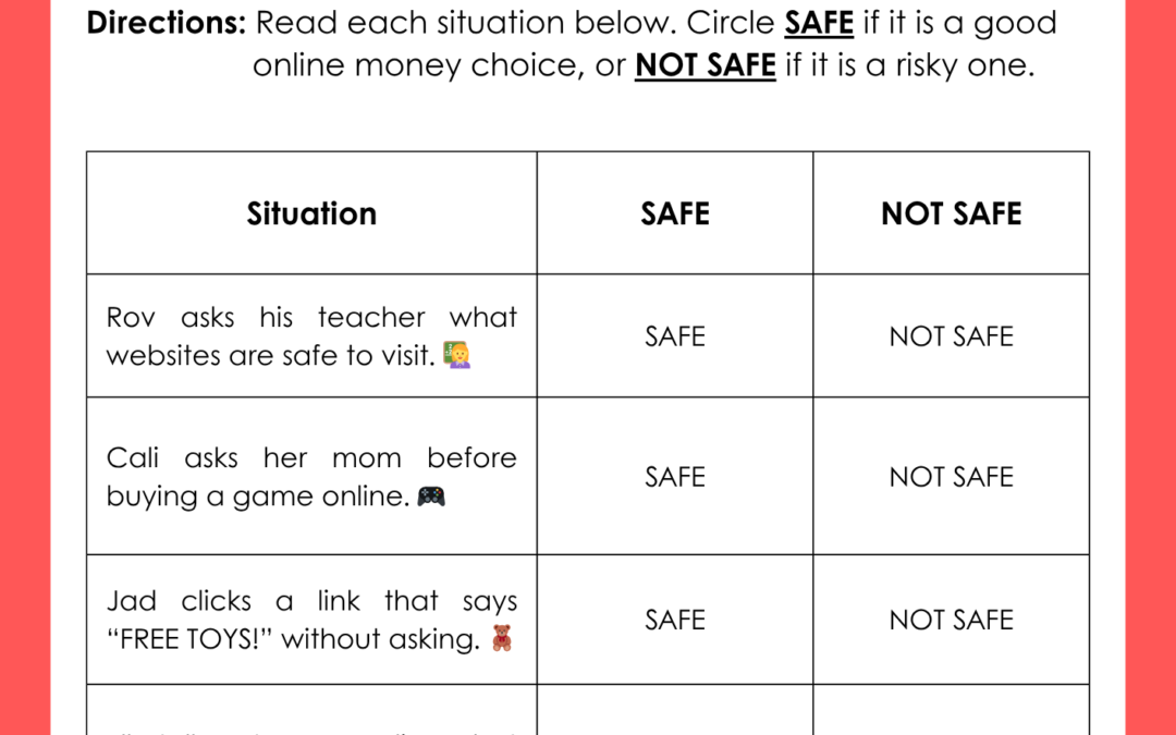 Being Safe Online with Money 2nd Grade Financial Literacy Worksheet