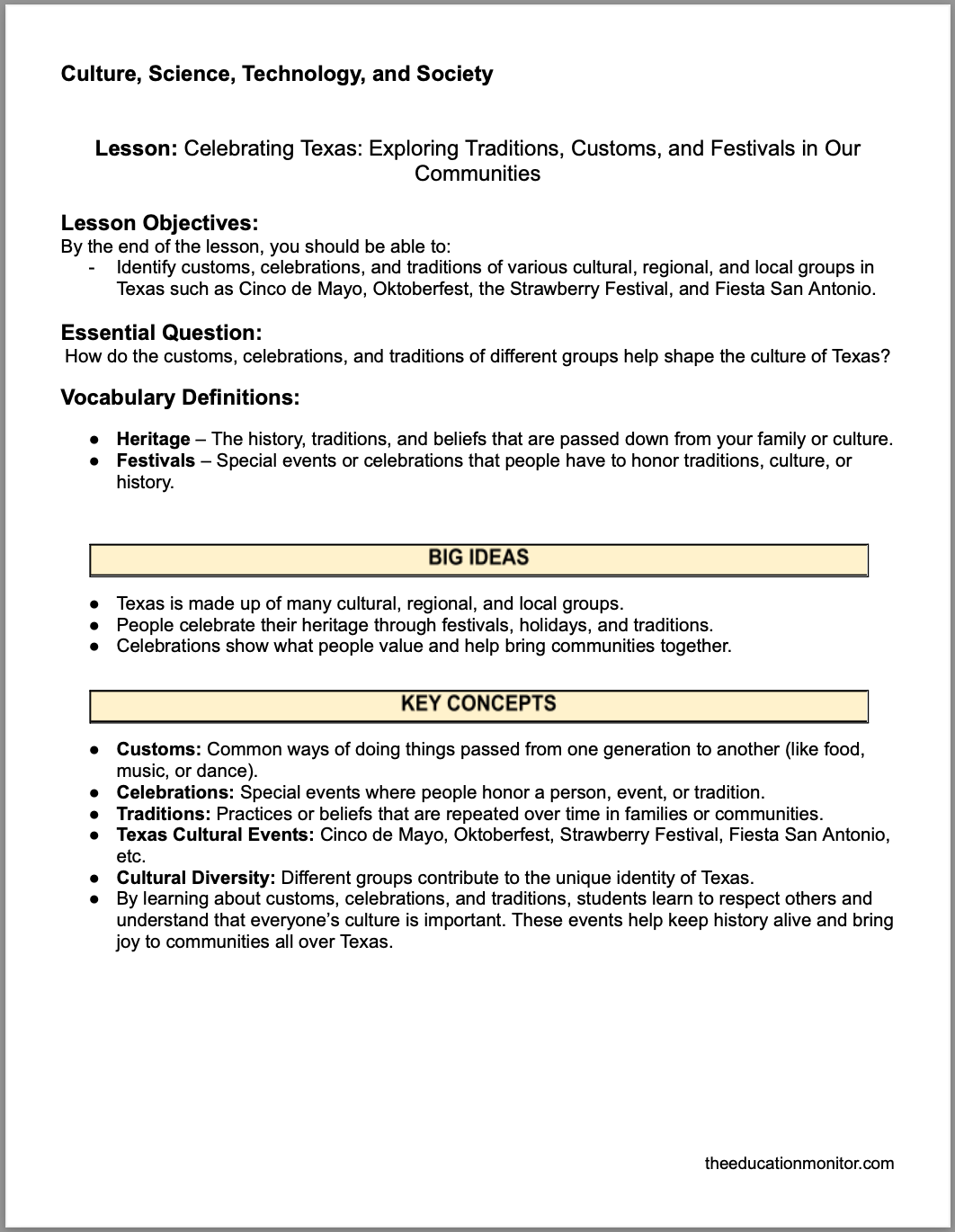 Celebrating Texas_ Exploring Traditions, Customs, and Festivals in Our Communities Celebrating Texas: Exploring Traditions, Customs, and Festivals in Our Communities 4th Grade Social Studies Packet
