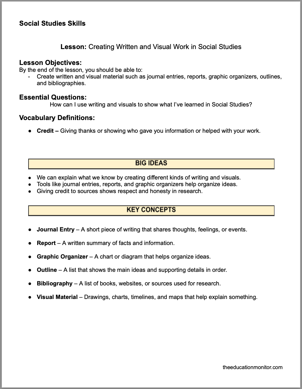 Creating Written and Visual Work in Social Studies Creating Written and Visual Work in Social Studies 4th Grade Social Studies Packet