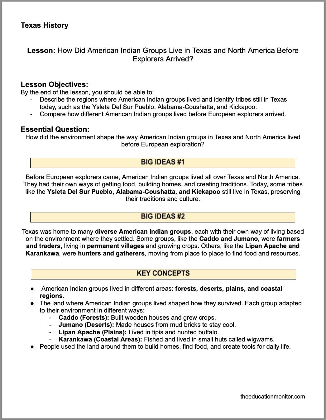 How Did American Indian Groups Live in Texas and North America Before Explorers Arrived?