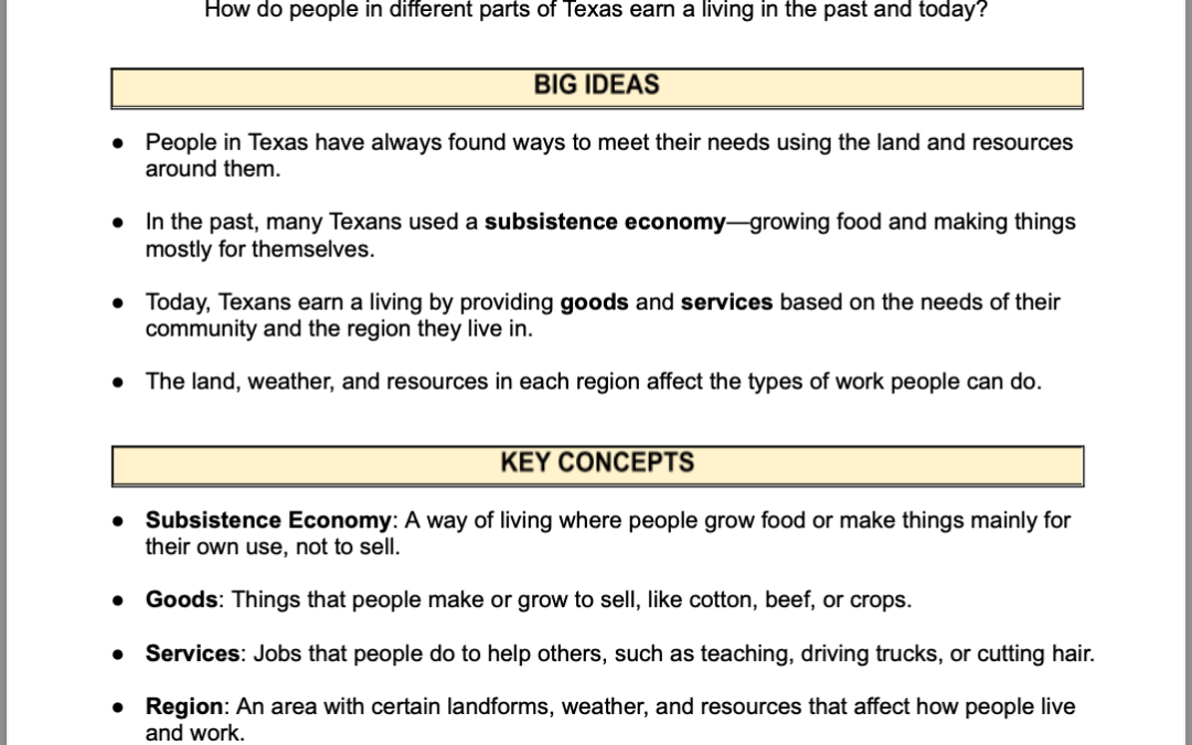 How Texans Make a Living: Then and Now  4th Grade Social Studies Packet