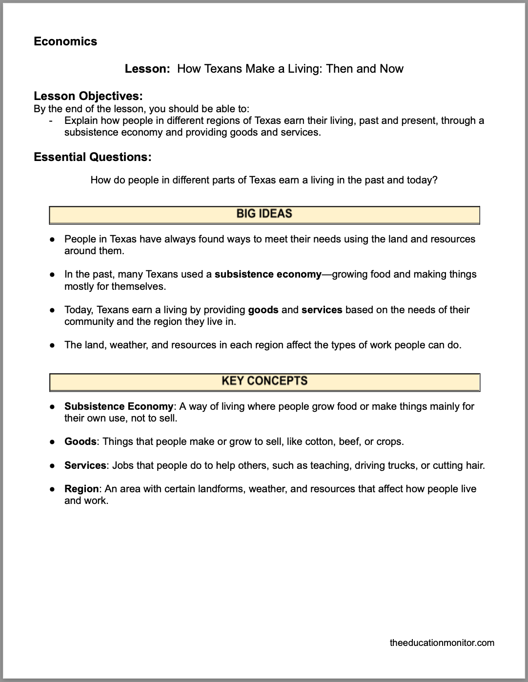 How Texans Make a Living_ Then and Now How Texans Make a Living: Then and Now 4th Grade Social Studies Packet