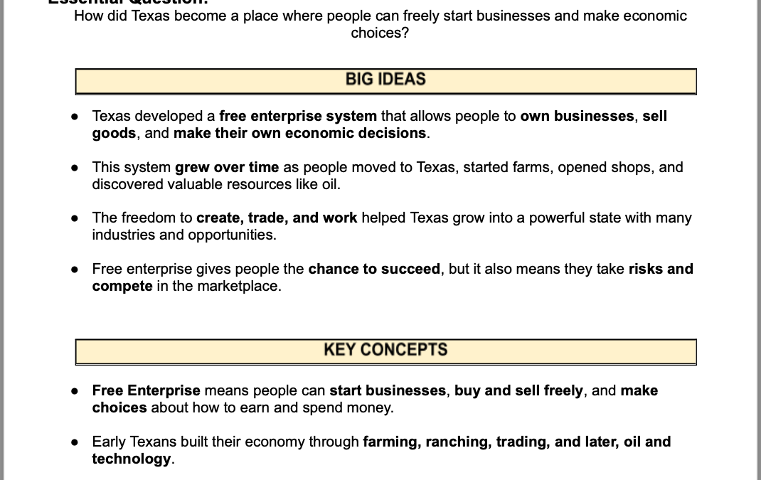 How Texas Built Its Economy 4th Grade Social Studies Packet