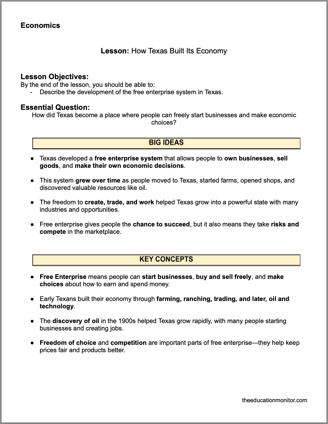 How Texas Built Its Economy How Texas Built Its Economy 4th Grade Social Studies Packet