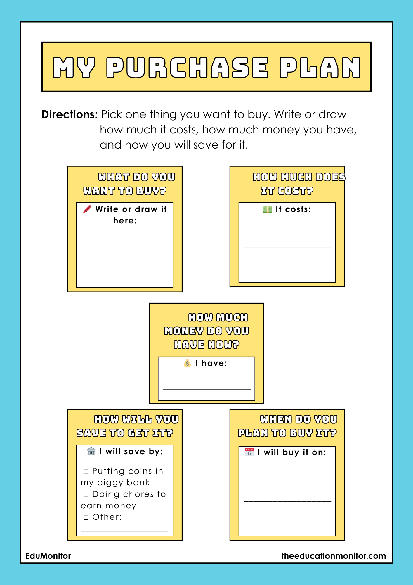 Planning for a Purchase 2nd Grade Financial Literacy Worksheet Planning for a Purchase 2nd Grade Financial Literacy Worksheet