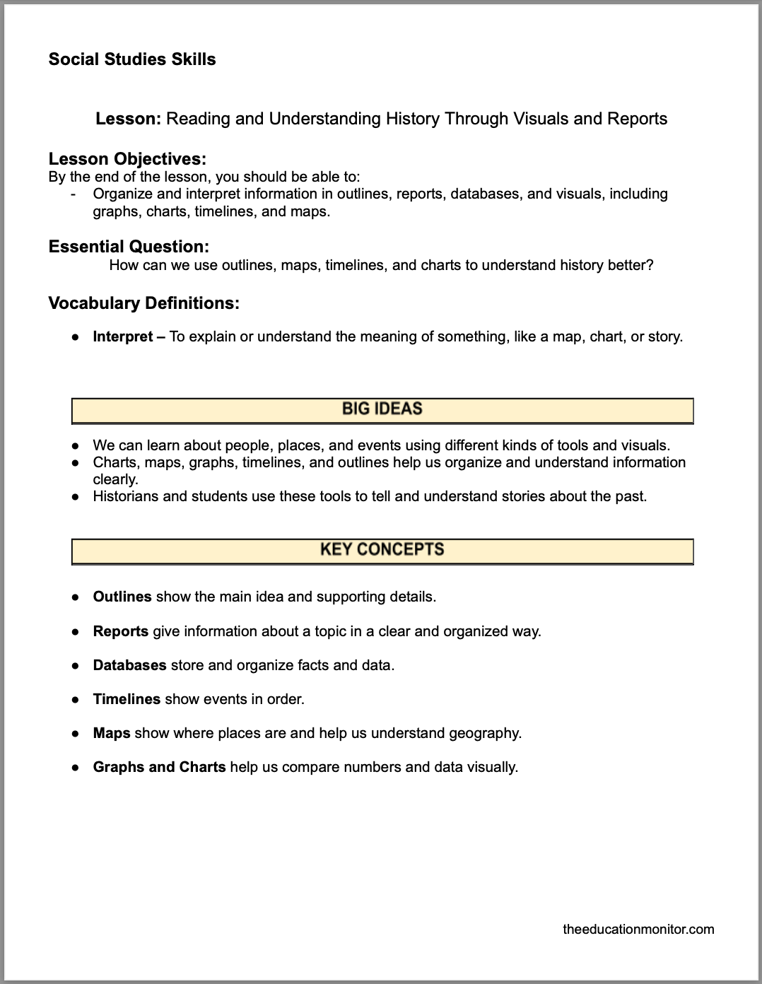 Reading and Understanding History Through Visuals and Reports Reading and Understanding History Through Visuals and Reports 4th Grade Social Studies Packet