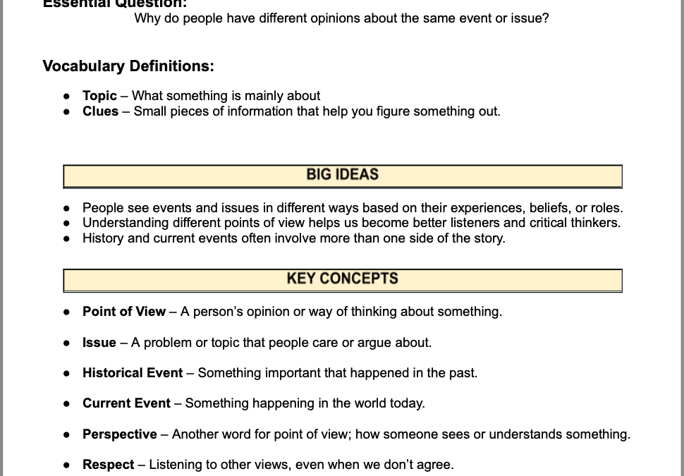Seeing History from Different Sides: Understanding Points of View 4th Grade Social Studies Packet