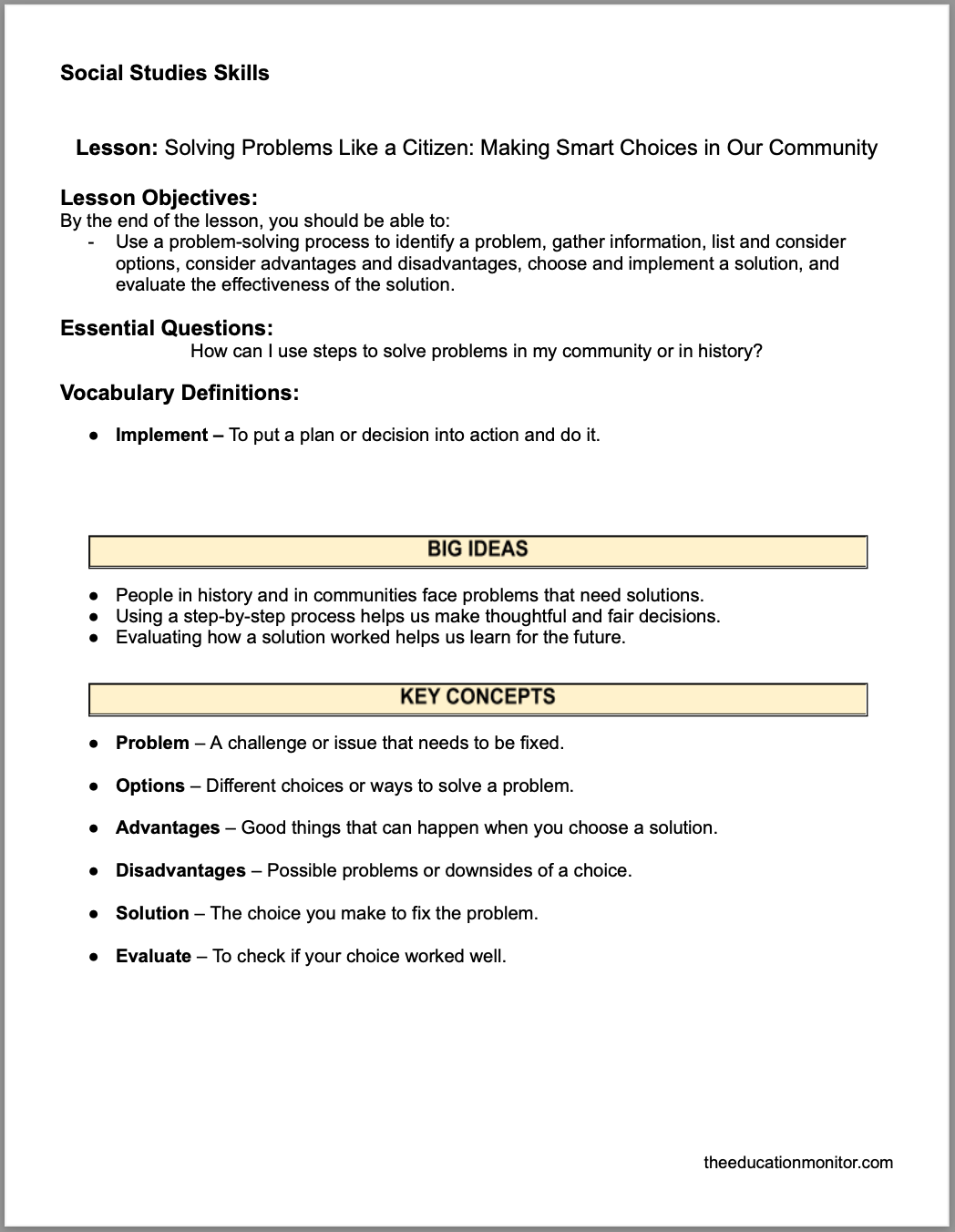 Solving Problems Like a Citizen_ Making Smart Choices in Our Community Solving Problems Like a Citizen: Making Smart Choices in Our Community 4th Grade Social Studies Packet