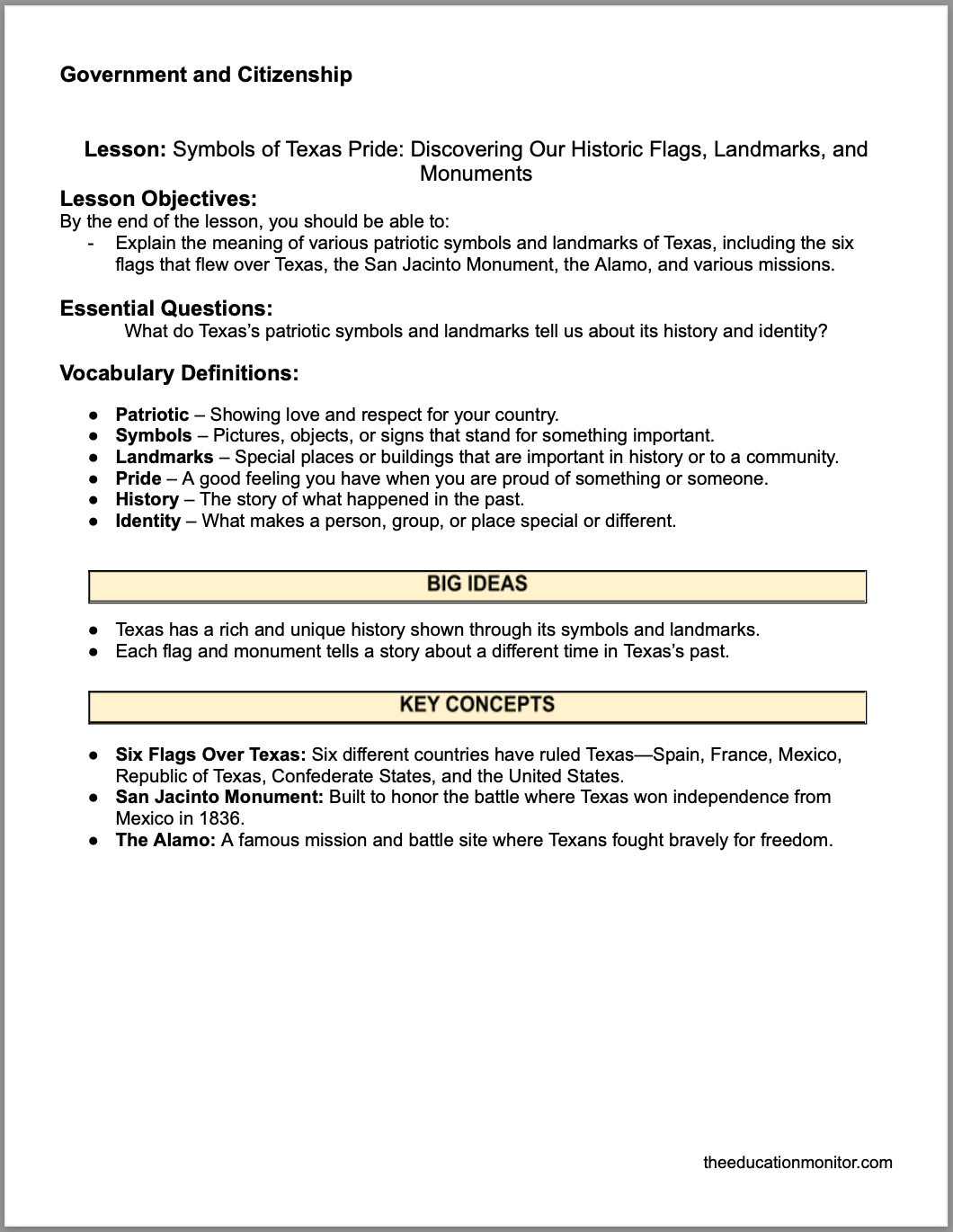 Symbols of Texas Pride_ Discovering Our Historic Flags, Landmarks, and Monuments Symbols of Texas Pride: Discovering Our Historic Flags, Landmarks, and Monuments 4th Grade Social Studies Packet