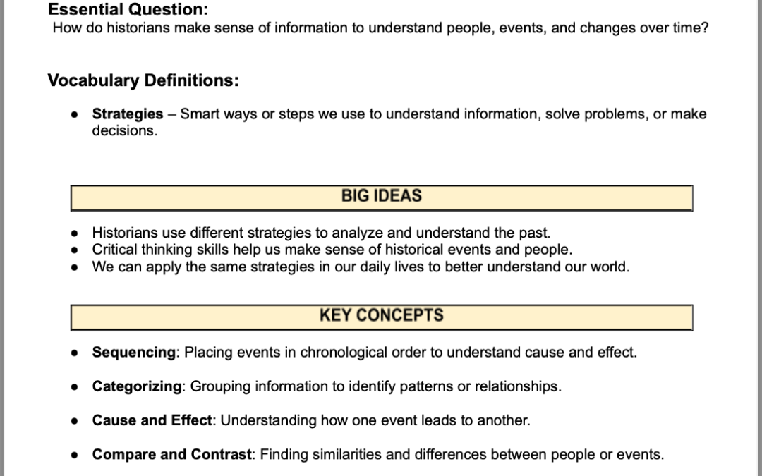 Thinking Like a Historian: Analyzing Information to Understand the Past 4th Grade Social Studies Packet