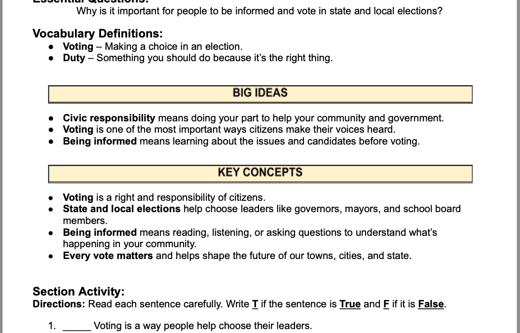 Understanding Voting and Civic Duty 4th Grade Social Studies Packet 