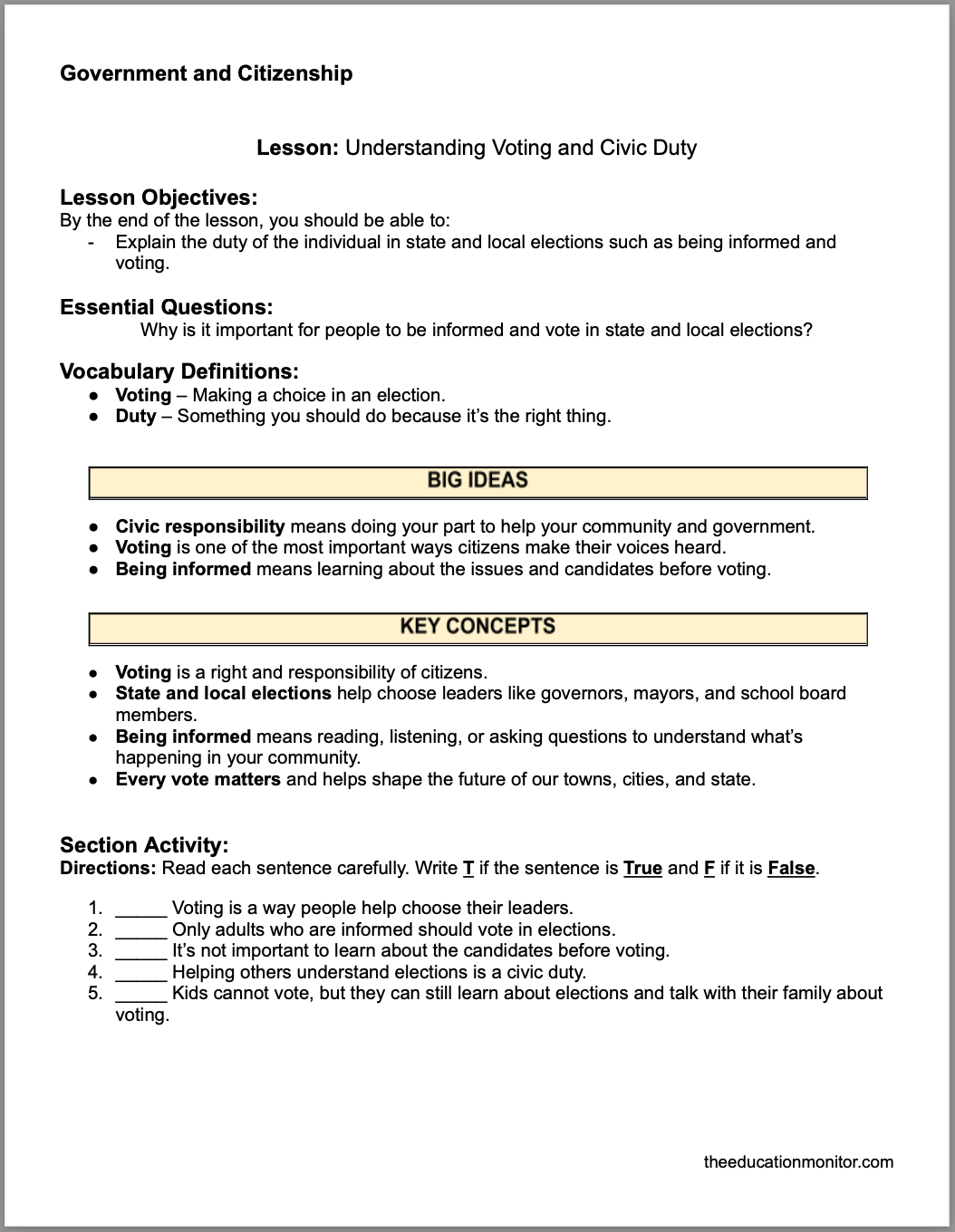 Understanding Voting and Civic Duty Understanding Voting and Civic Duty 4th Grade Social Studies Packet