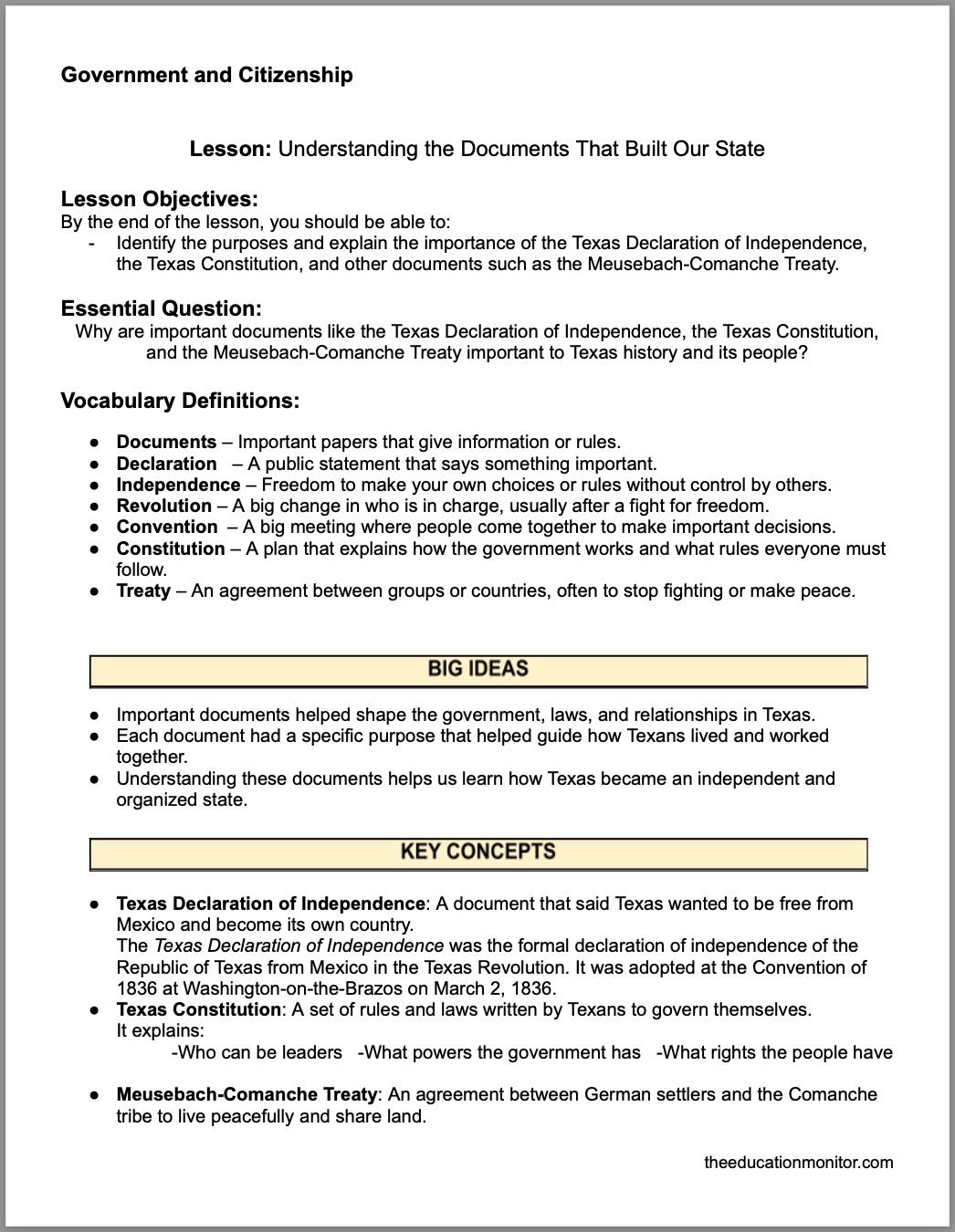 Screenshot Understanding the Documents That Built Our State 4th Grade Social Studies Packet