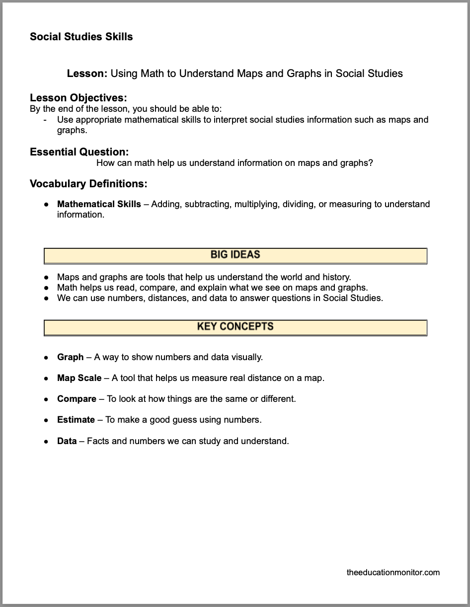 Using Math to Understand Maps and Graphs in Social Studies Using Math to Understand Maps and Graphs in Social Studies 4th Grade Social Studies Packet