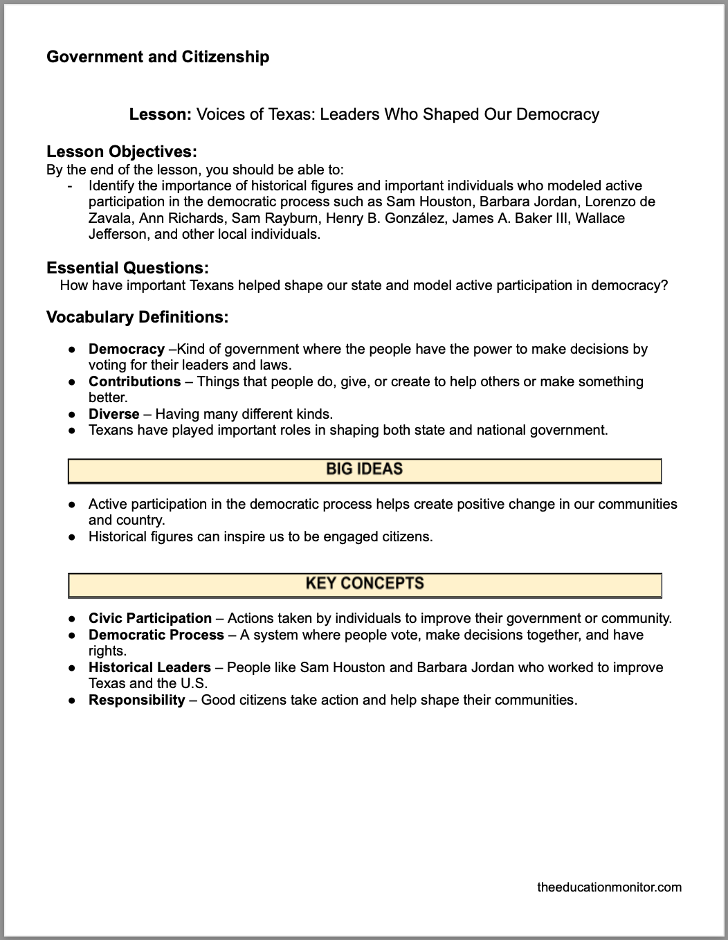 Voices of Texas_ Leaders Who Shaped Our Democracy Voices of Texas: Leaders Who Shaped Our Democracy
4th Grade Social Studies Packet