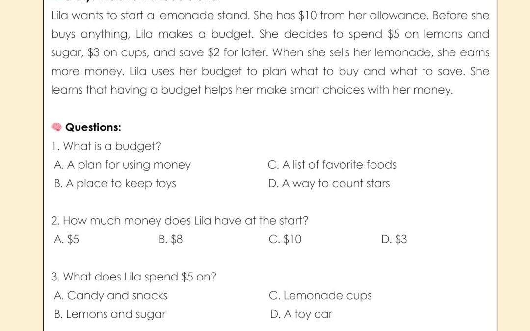 What is a Budget 2nd Grade Financial Literacy Worksheet