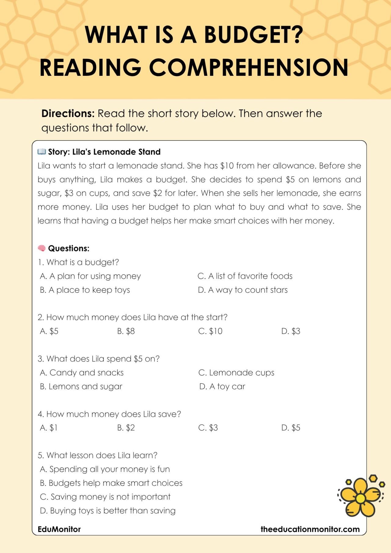 What is a Budget 2nd Grade Financial Literacy Worksheet - EduMonitor ...