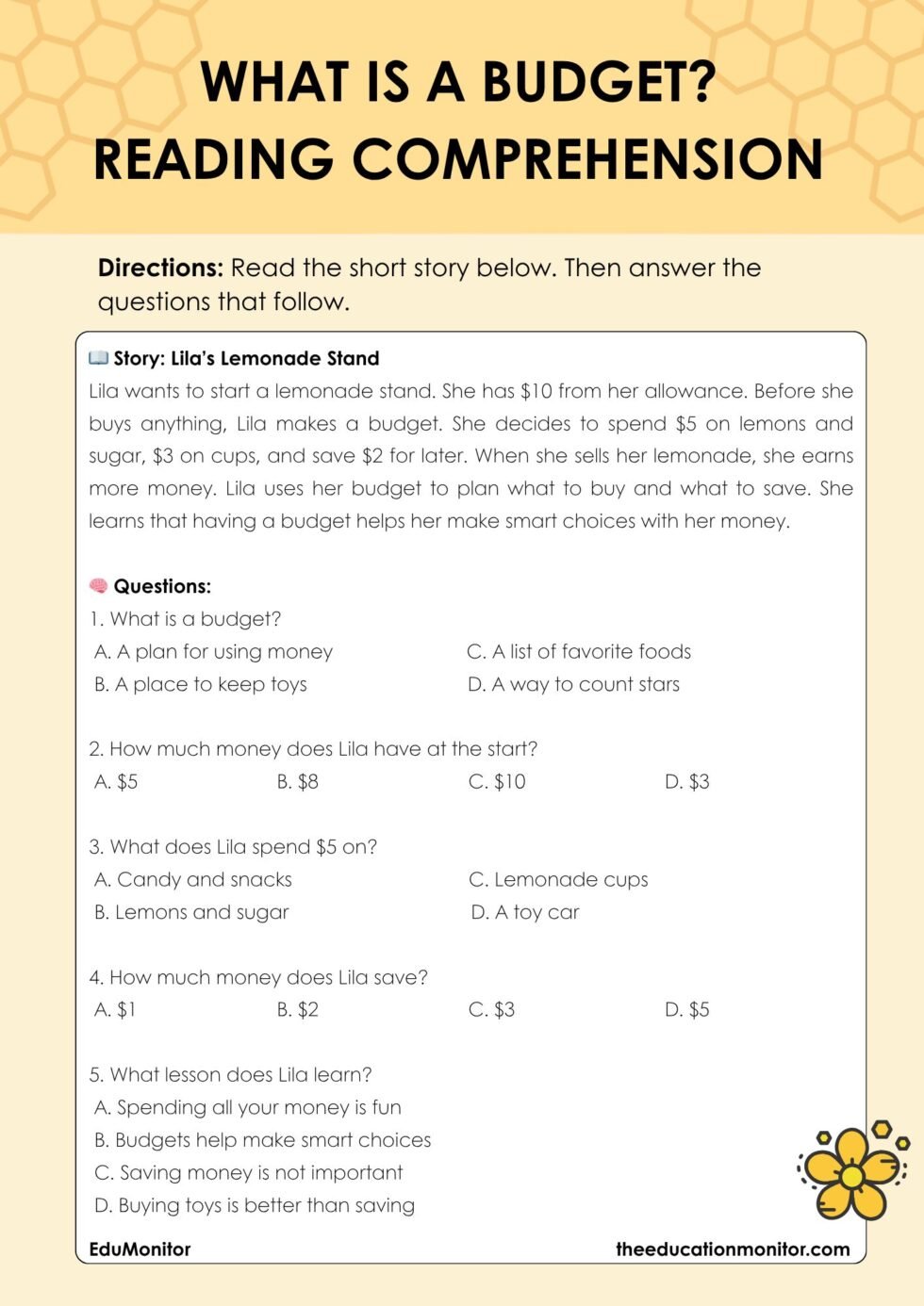 What is a Budget 2nd Grade Financial Literacy Worksheet - EduMonitor ...