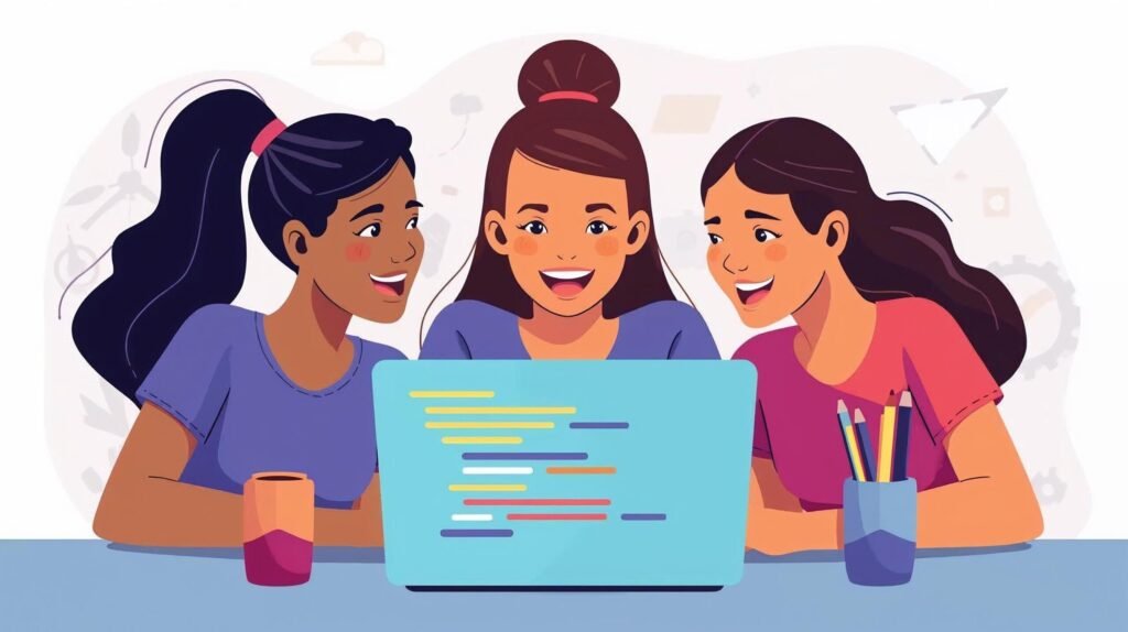 middle school students practicing coding