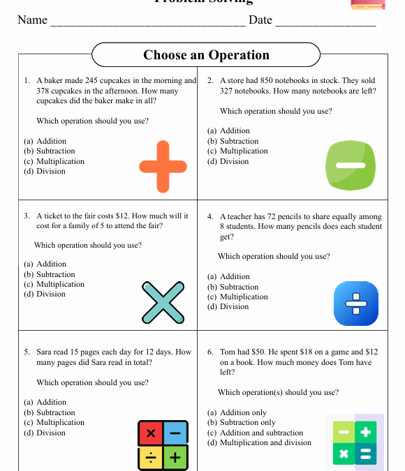 Choose an Operation Fifth Grade Math Worksheet
