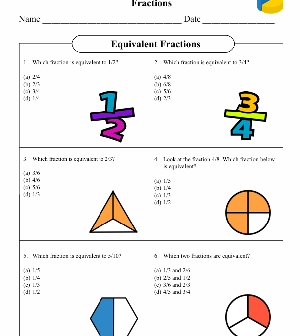 Equivalent Fractions Fifth Grade Math Worksheet
