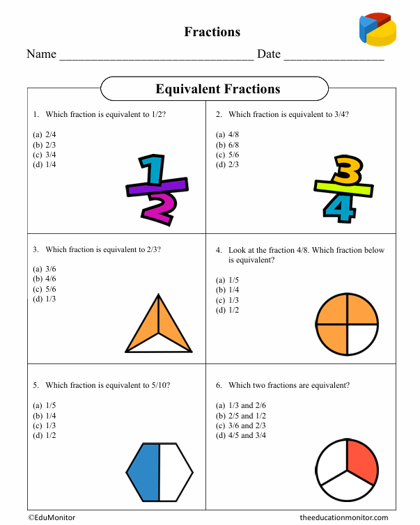 Equivalent Fractions Fifth Grade Math Worksheet