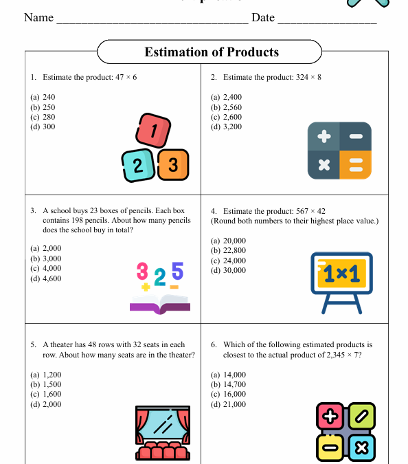 Estimation of Products Fifth Grade Math