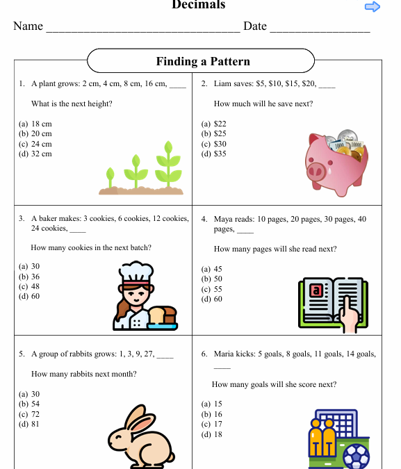 Finding a Pattern Fifth Grade Math Worksheet