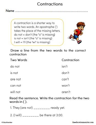 Contractions Worksheet for Second Grade