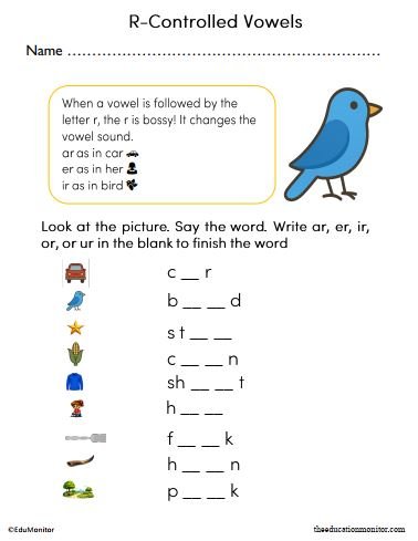 R-Controlled Vowels Worksheet for Grade 2