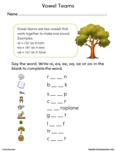 Second Grade Vowel Teams Worksheet