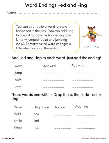 Grade 2 Word Endings -ed and -ing Worksheet