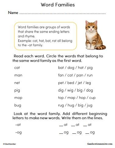 Word Families Worksheet for 2nd Grade