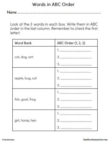 Words in ABC Order Worksheet for Grade 2