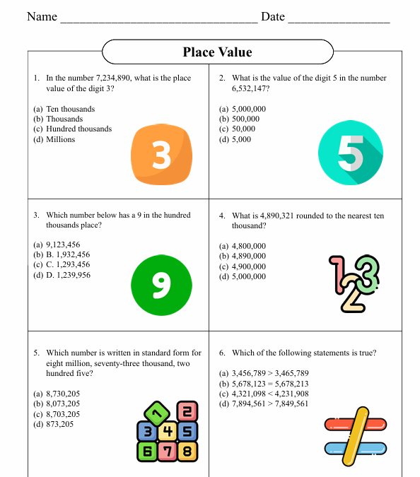 Place Value Fifty Grade Math Worksheet