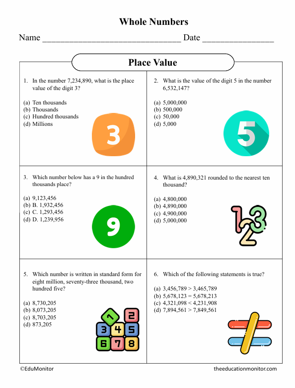 Place Value Fifty Grade Math Worksheet