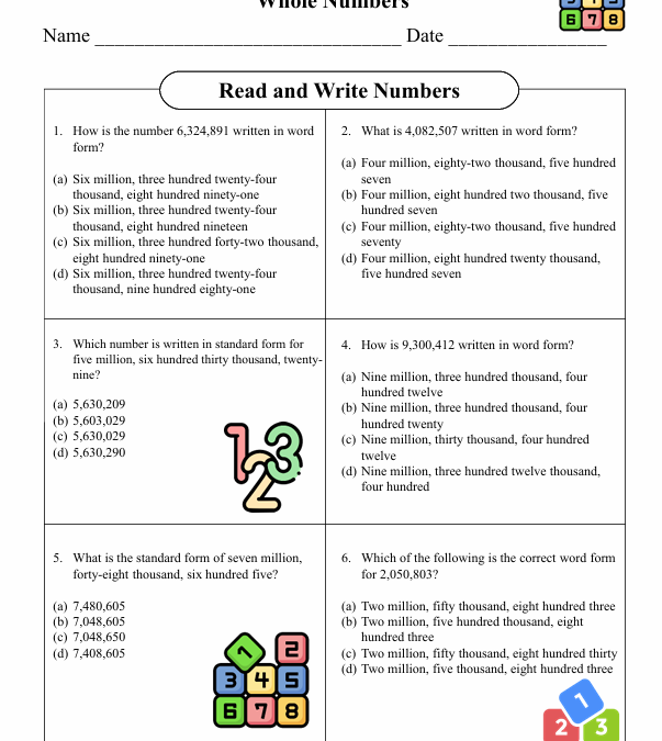 Read and Write Numbers Fifty Grade Math Worksheeet