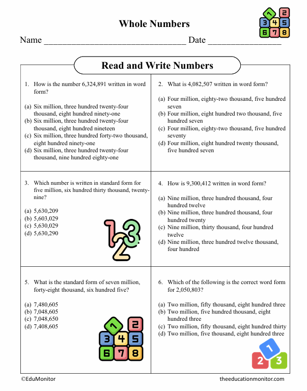 Read and Write Numbers Fifty Grade Math Worksheeet