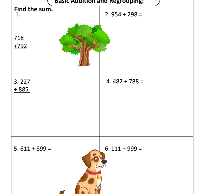 Basic Addition and Regrouping Fourth Grade Math Worksheet