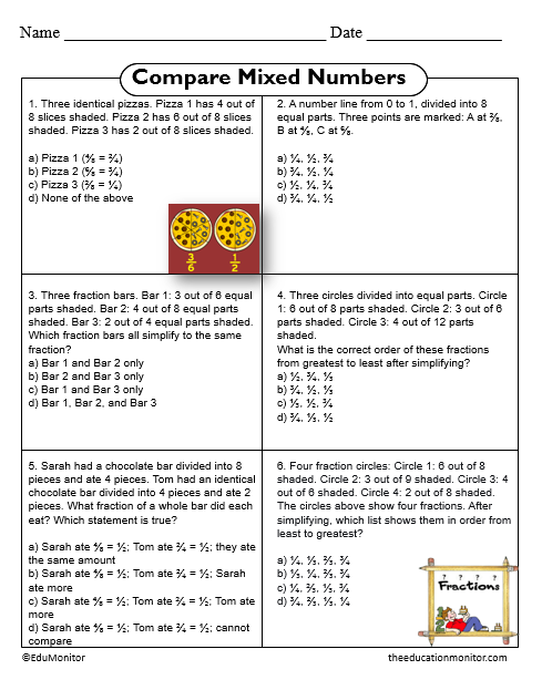 Compare mixed numbers 4th Grade Worksheet