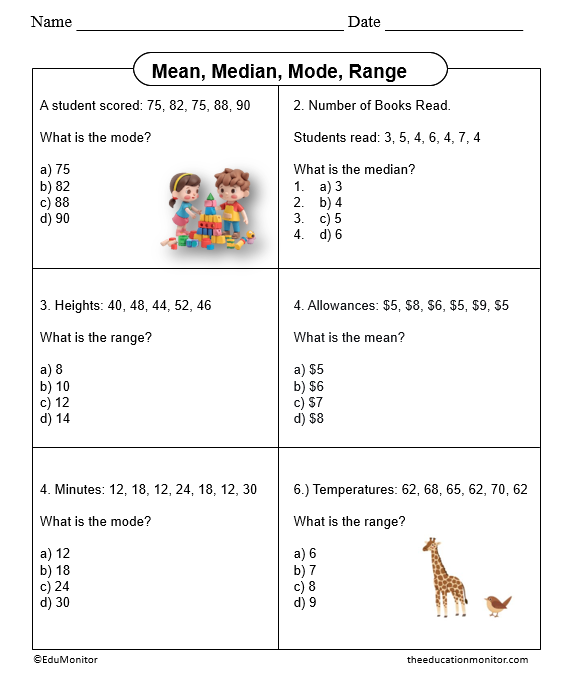 Mean, Median, and Mode 4th Grade Worksheet
