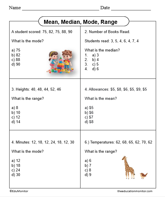 Mean, Median, and Mode 4th Grade Worksheet