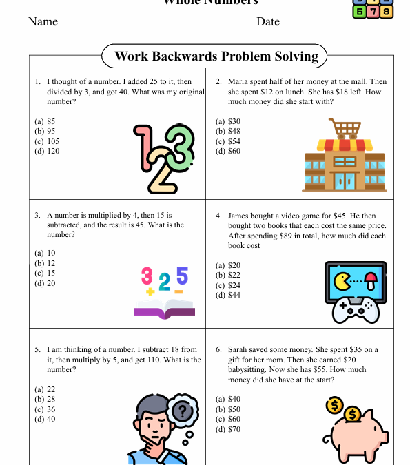 Problem Solving Fifth Grade Math Worksheet