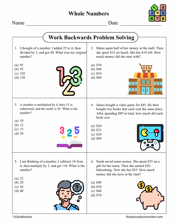 Problem Solving Fifty Grade Math Worksheet