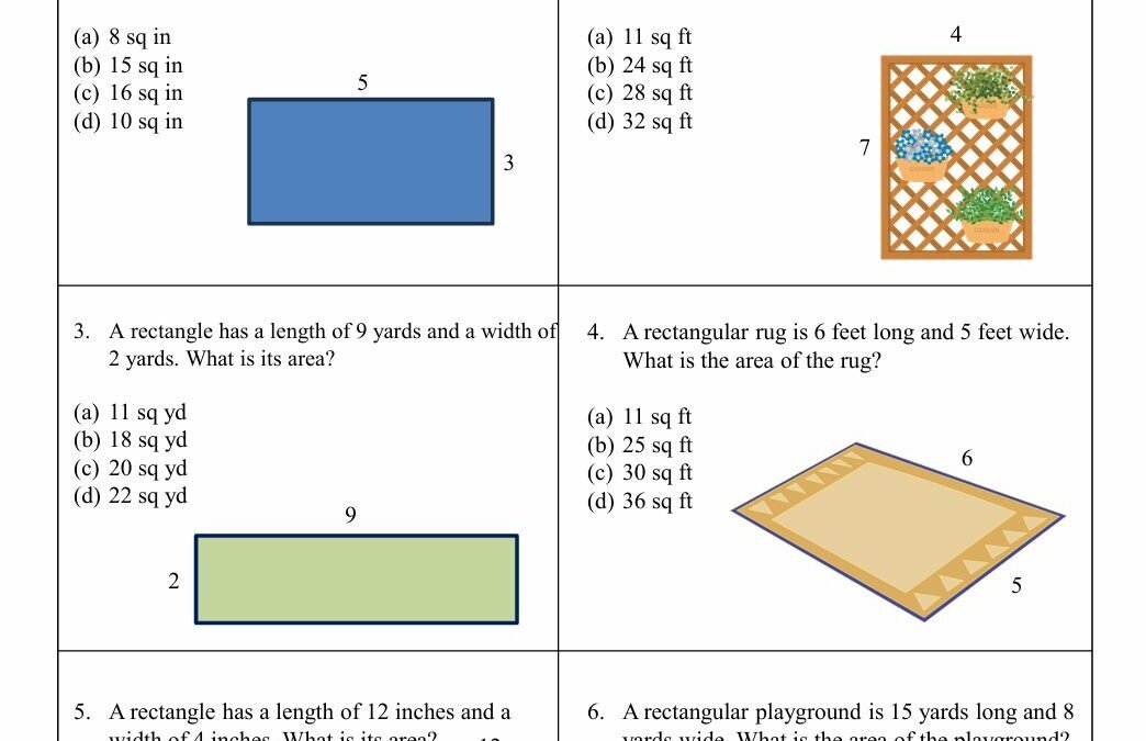 Area of a Rectangle Fifth Grade Math Worksheet