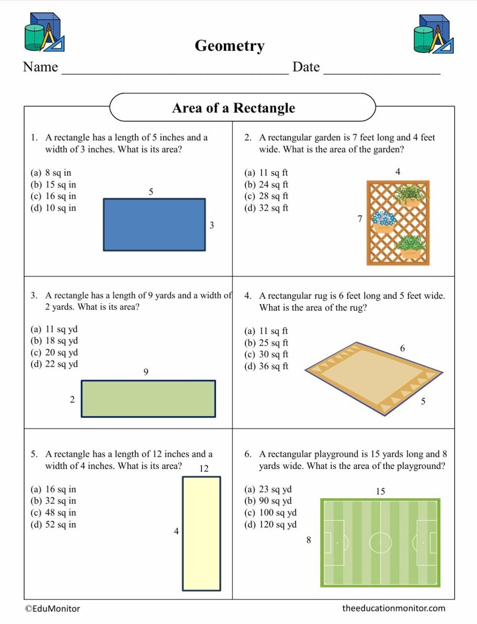 Area of a Rectangle Fifth Grade Math Worksheet - EduMonitor | Science ...