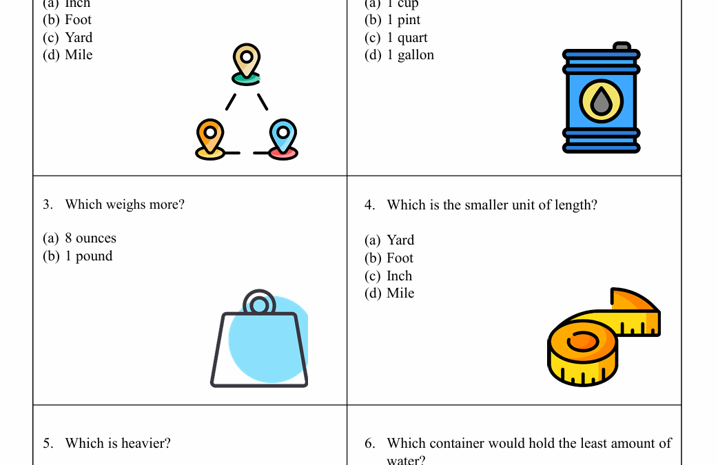 Comparing Customary Units Fifth Grade Math Worksheet