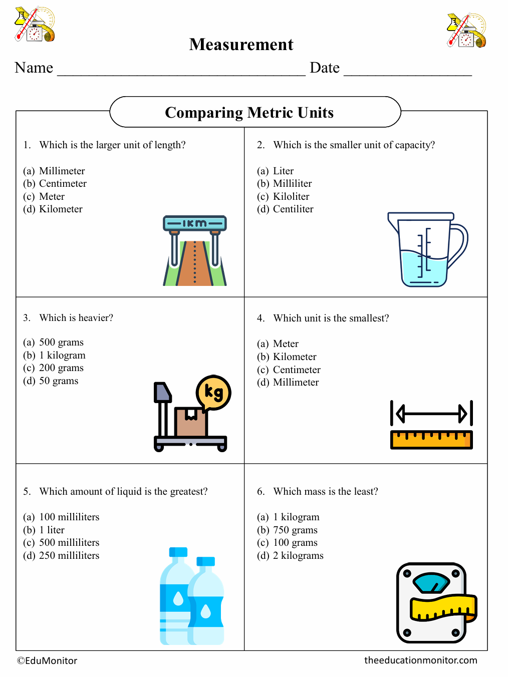 Comparing Metric Units Fifth Grade Math Worksheet