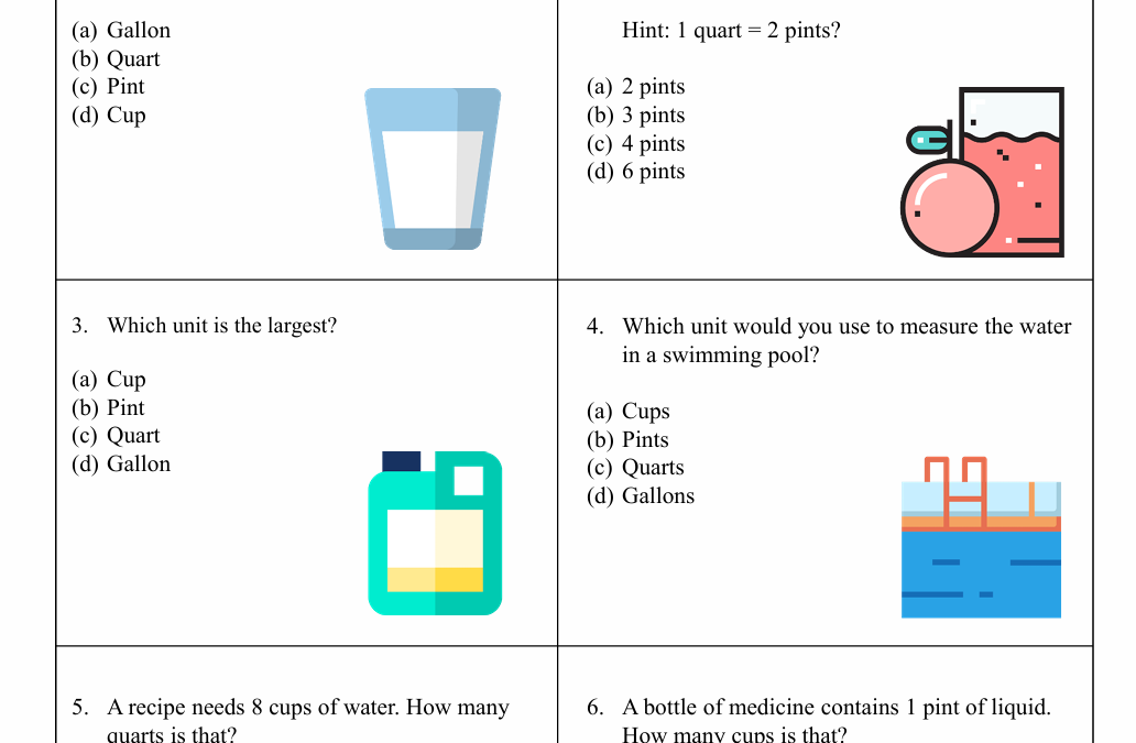 Customary Capacity Fifth Grade Math Worksheet