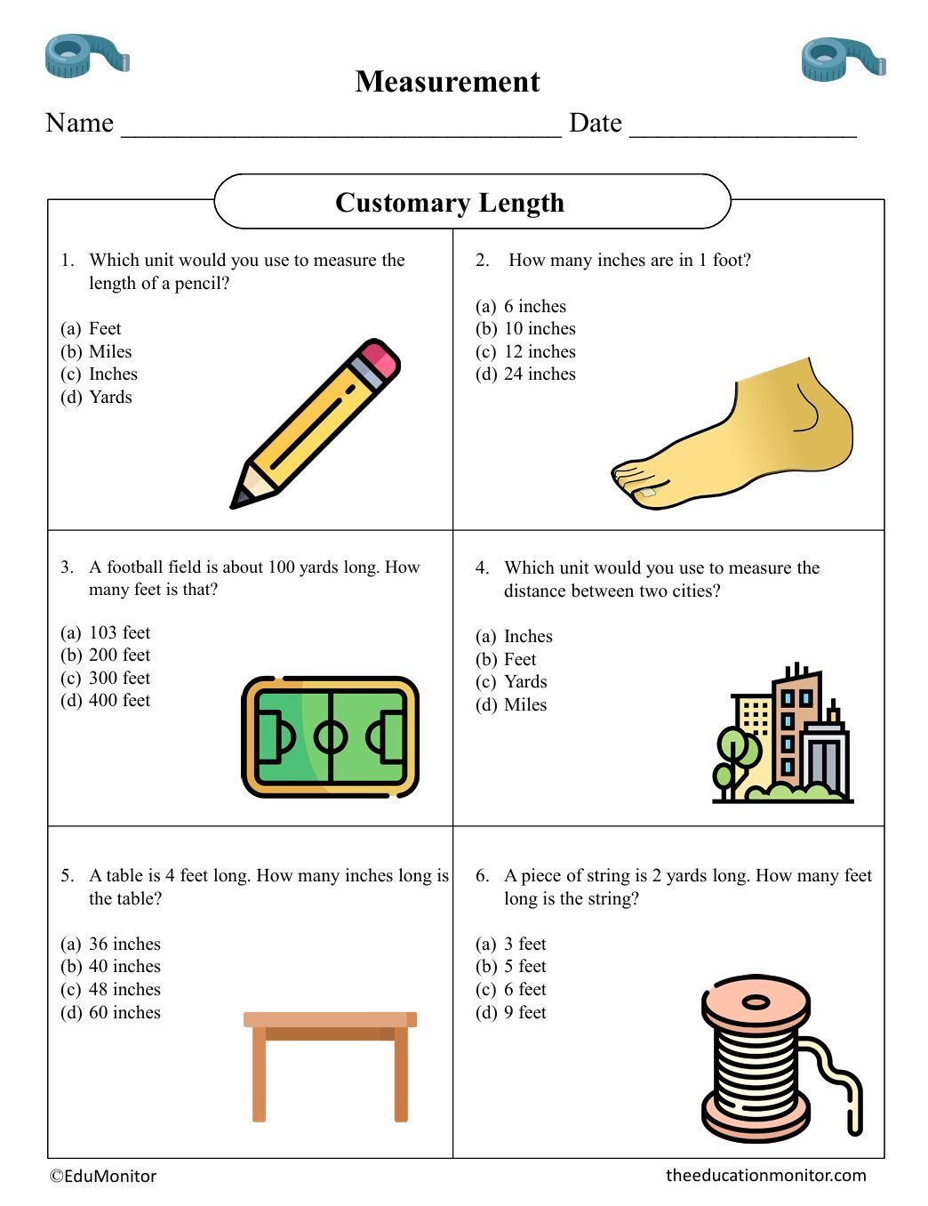 Customary Length Solving Fifth Grade Math Worksheet